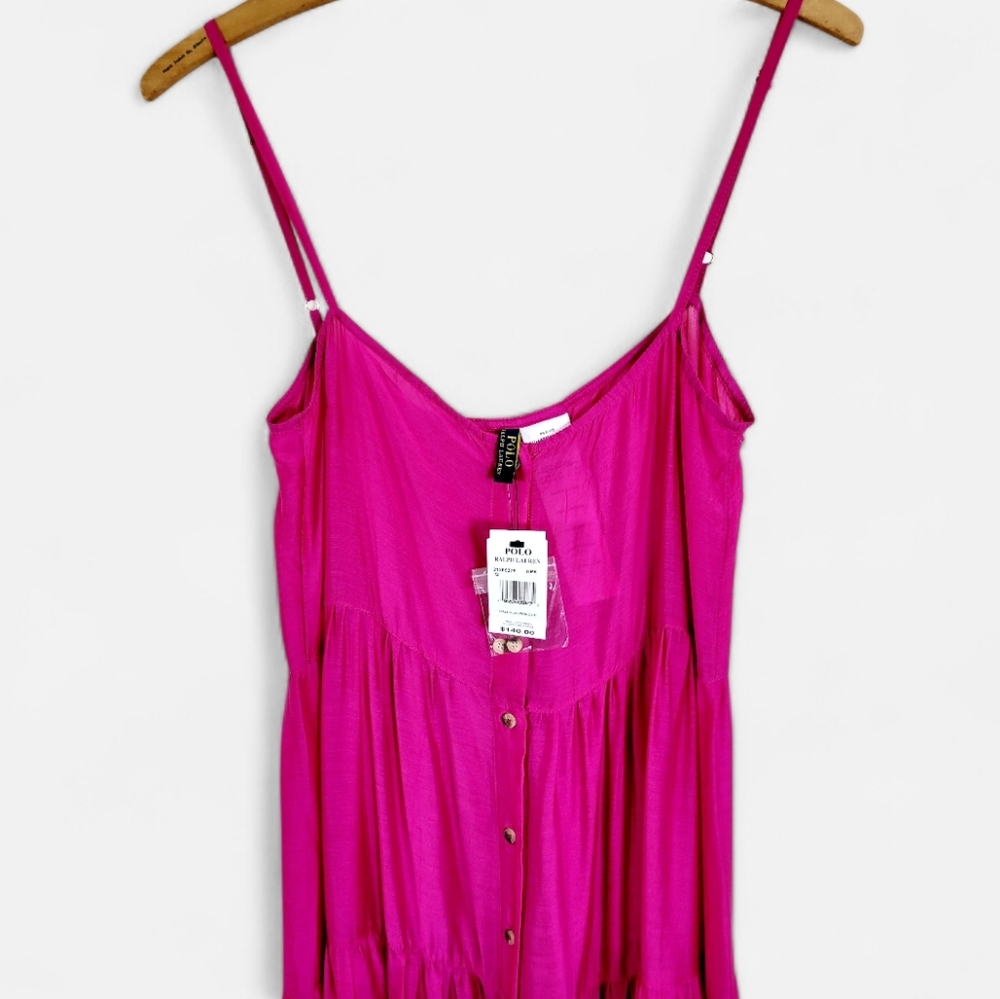 NWT POLO RALPH LAUREN Quinn Tiered Button Front Maxi Dress Hot Pink Small - Picture 5 of 14